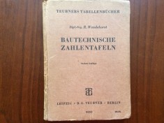 bautechnische zahlentafeln tabele cu numere ing. R. Wendehorst leipzig berlin Teubner 1942 carte tehnica in limba germana 216 pagini