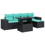 Set mobilier gradina perne 6 piese negru poliratan/lemn acacia