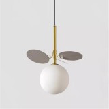 Cumpara ieftin Lustra aurie cu glob sticla alba, 3 petale gri, dulie G9, lungime 150cm, pendul modern