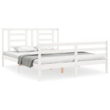 Cumpara ieftin Cadru de pat cu tablie, alb, 160x200 cm, lemn masiv