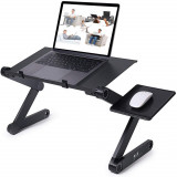 Masuta laptop regabila din aluminiu, sistem ventilatie, laptop stand 42 x 26 cm,Negru, EJ PRODUCTS