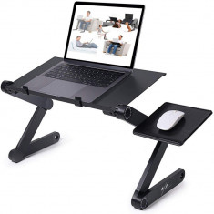 Masuta laptop regabila din aluminiu, sistem ventilatie, laptop stand 42 x 26 cm,Negru