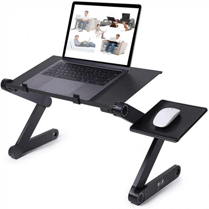 Masuta laptop regabila inaltime din aluminiu, Laptop stand 42 x 26 cm,Negru