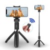 Selfie Stick cu Trepied si Telecomanda Bluetooth, Suport Telefon Rotativ 360&deg;, Compatibil iPhone/Samsung, Extensibil 60cm, Compact 20cm
