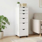 vidaXL Cabinet mobil cu roata Alb 34 x 39 x 93,5 cm Lemn de pin masiv 42028365