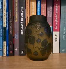 Vas sticla tip Galle, decor vegetal