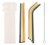 Cumpara ieftin Set paie metalice pentru bauturi, 8 paie si 1 periuta, multicolor