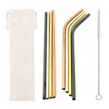 Set paie metalice pentru bauturi, 8 paie si 1 periuta, multicolor