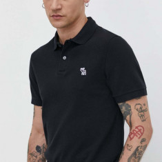 Abercrombie & Fitch tricou polo barbati, culoarea negru, cu imprimeu