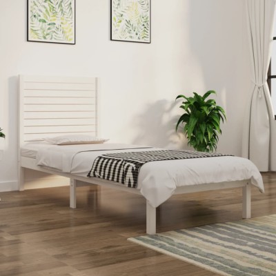 vidaXL Cadru de pat single, alb, 90x190 cm, lemn masiv 3104574 foto
