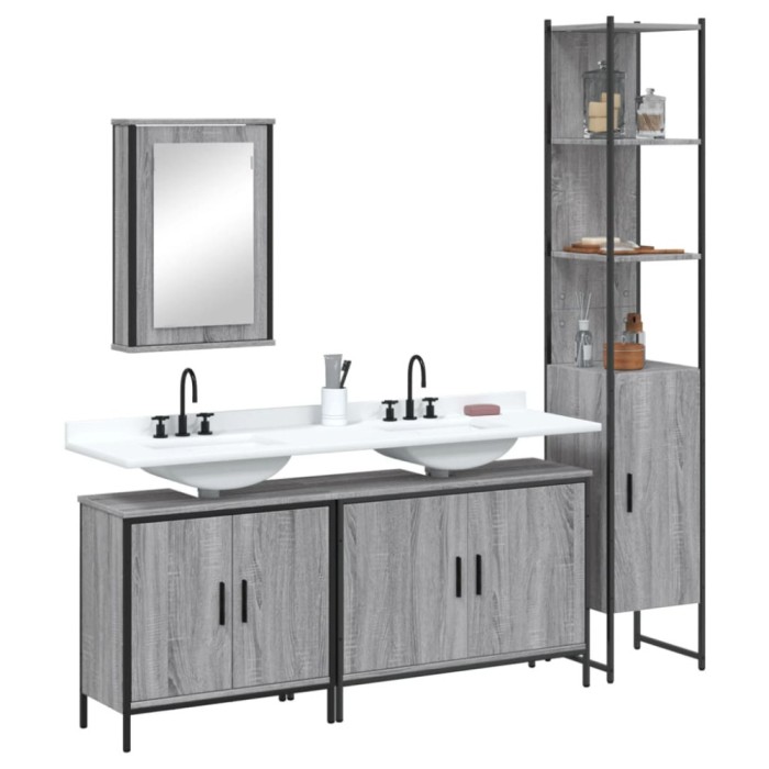 vidaXL Set mobilier de baie, 4 piese, gri sonoma, lemn prelucrat 3214813