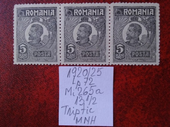 1920- Romania- Ferd. b. mic Mi265a-triptic-MNH