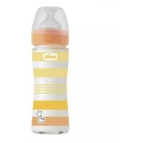 Biberon din sticla Chicco Wellbeing, 240ml, tetina silicon, flux lent, unisex, 0luni+