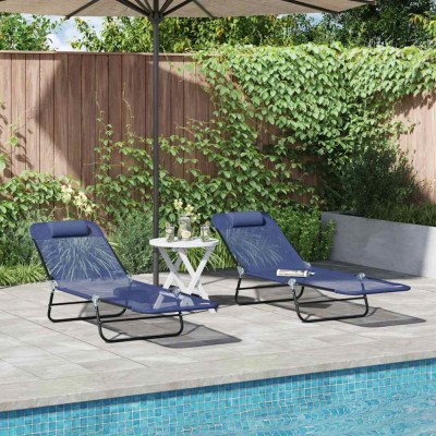 vidaXL Șezlong pliabil 2 pcs Bleumarin 182 x 55 x 85.5cm Textilenă 42003159 foto