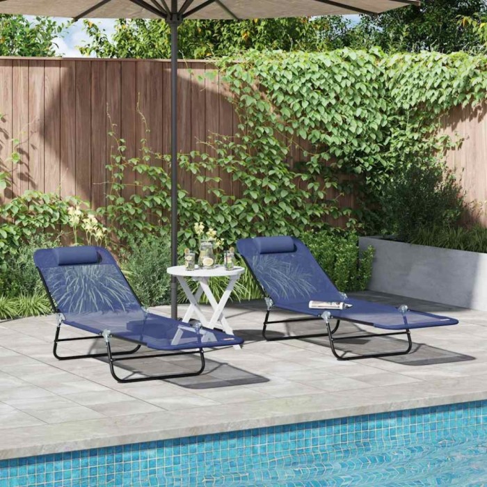 vidaXL Șezlong pliabil 2 pcs Bleumarin 182 x 55 x 85.5cm Textilenă 42003159