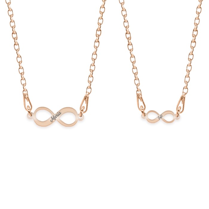 Ines - Set coliere personalizate infinit cu nume din argint 925 placat cu aur roz