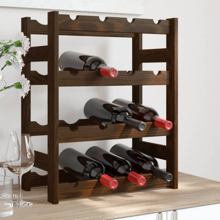 vidaXL Suport sticle de vin, 16 sticle, maro, lemn masiv de pin