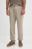 BOSS pantaloni de l&acirc;nă culoarea bej, cu fason chinos, 50545822