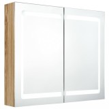 Dulap de baie cu oglinda si LED, stejar, 80x12x68 cm