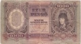 Ungaria 1000 pengő 1943 &ndash; bancnotă circulată, seria F 082 098443