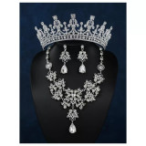 Set Diadema (Coronita) Mireasa Model cu Pietre si Strasuri, Colier si Cercei - Argintii - Circumferinta 29cm