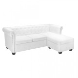 Canapea Chesterfield &icirc;n formă de L Piele artificială Alb, vidaXL