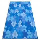 Covor copilăresc Puzzle albastru, 100x300 cm