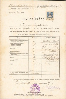 A1837 Certificat școlar, 1913, Timișoara foto