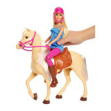 Set papusa Barbie si cal Mattel, plastic, casca inclusa, 3 ani+