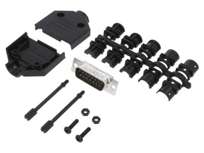 Conector D-Sub 15 pini tată drept lipire pe cablu gold flash UNC 4-40 foto