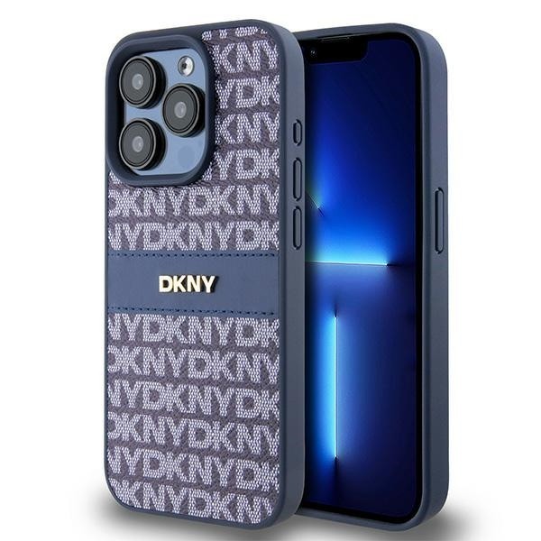 Husa pentru Apple iPhone 15 Pro, DKNY, Mono Stripe &amp; Metal Logo, Albastra
