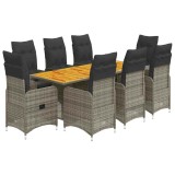 Cumpara ieftin Set bistro de gradina cu perne, 9 piese, gri, poliratan