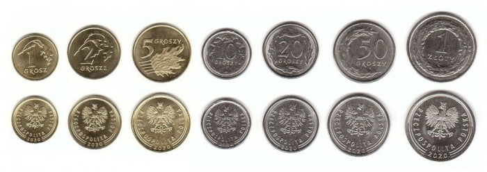 POLONIA █ SET DE MONEDE █ 1 + 2 + 5 + 10 + 20 + 50 Groszy + 1 Zloty █ 2020 █ UNC