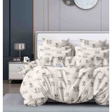 Lenjerie pat single,bumbac finet,4 piese,alba cu catelusi-A748