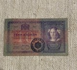 Bancnota 10 Korona 1904 ștampila Romania timbru special 1919