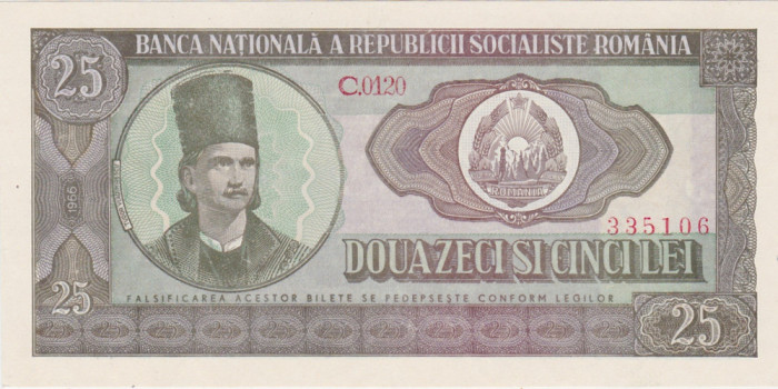 ROMANIA RSR 25 lei 1966 aUNC