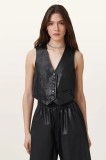 AllSaints vestă de piele ARLA culoarea negru, un singur r&acirc;nd de nasturi, W124PC