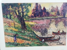 Tablou semnat si datat, autor neidentificat, 50x35 cm, inramat, ulei/carton
