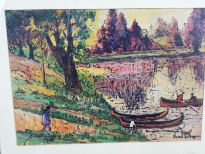 Tablou semnat si datat, autor neidentificat, 50x35 cm, inramat, ulei/carton foto