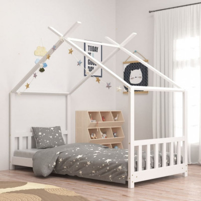 vidaXL Cadru de pat de copii, alb, 80 x 160 cm, lemn masiv de pin foto