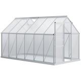 Outsunny Seră de Grădină din Policarbonat 7,1 m&sup2; dim. 1,9L x 3,75l x 1,99 m cu Fundație, Fereastră de Ventilație Reglabilă, Ușă Glisantă - Argintiu și