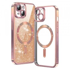 Husa MagSafe pentru Apple iPhone 13, Techsuit, Luxury Glitter, Roz Aurie foto