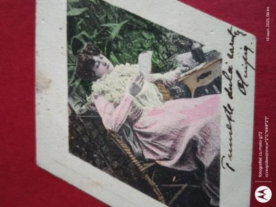 CARTE POSTALA CIRCULATA ,DE COLECTIE . Romboidala ,Distinsa domnisoara foto