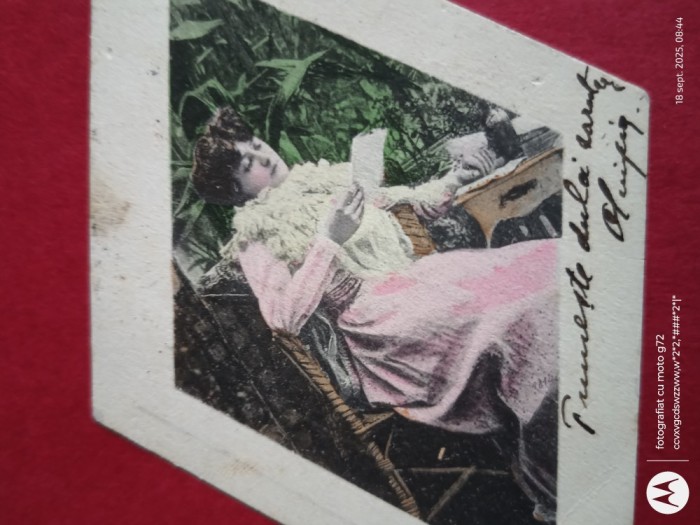 CARTE POSTALA CIRCULATA ,DE COLECTIE . Romboidala ,Distinsa domnisoara