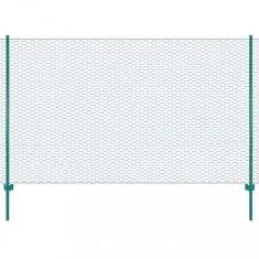 Gard din plasă de s&acirc;rmă cu st&acirc;lpi, verde, 25 x 1,5 m, oțel