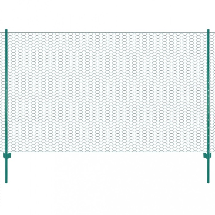 vidaXL Gard din plasă de s&acirc;rmă cu st&acirc;lpi, verde, 25 x 1,5 m, oțel 144611