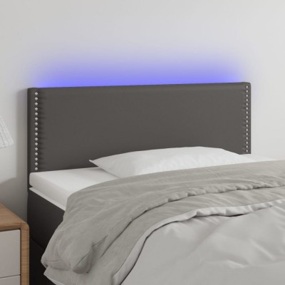 vidaXL Tăblie de pat cu LED, gri, 100x5x78/88 cm, piele ecologică 3121560 foto