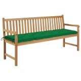 vidaXL Bancă de grădină cu pernă verde, 175 cm, lemn masiv tec 3062804