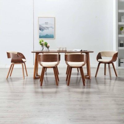 vidaXL Scaune sufragerie 6 buc. lemn curbat crem și piele artificială 278858 foto
