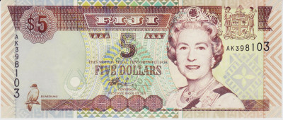 Bancnota Fiji 5 Dolari (2002) - P105b UNC foto